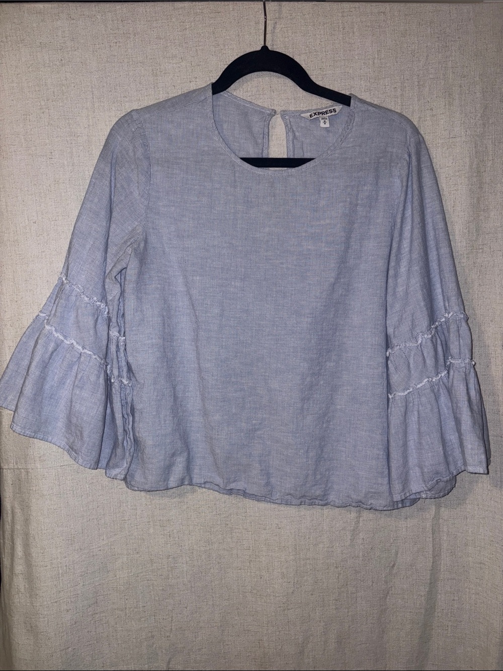 Express Light Blue Tiered Ruffle Sleeve Blouse